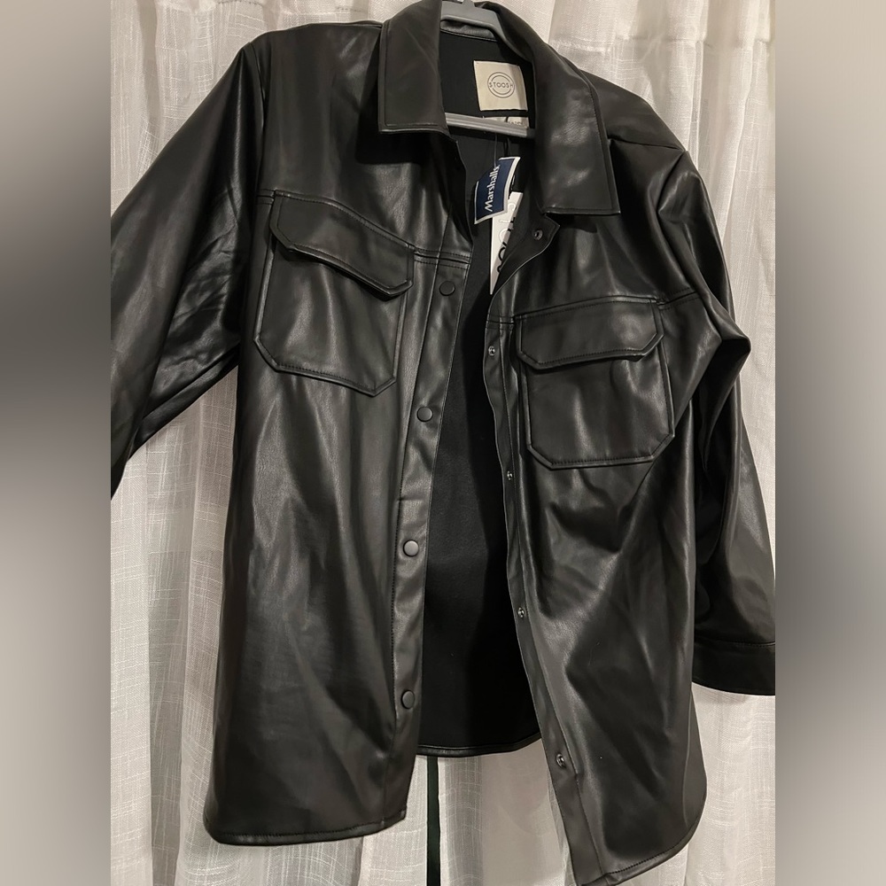 Black leather button up jacket